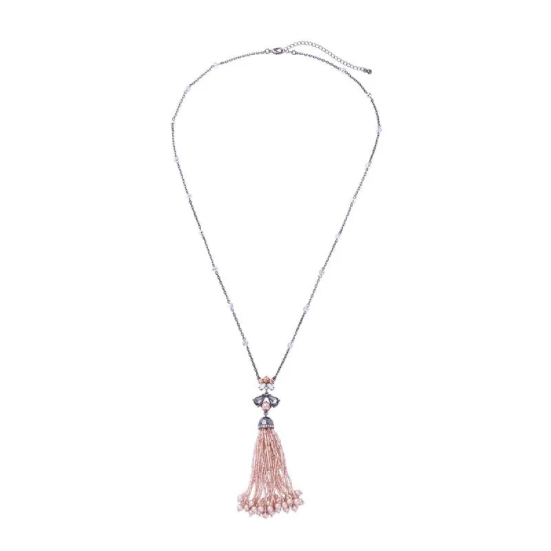 Silvertone Beaded Vintage Tassel Necklace - White sold by Zulily