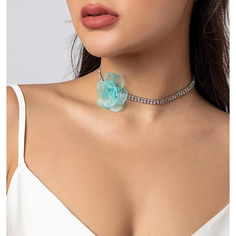 Turquoise and Silvertone Flower Choker Necklace - White sold by Zulily