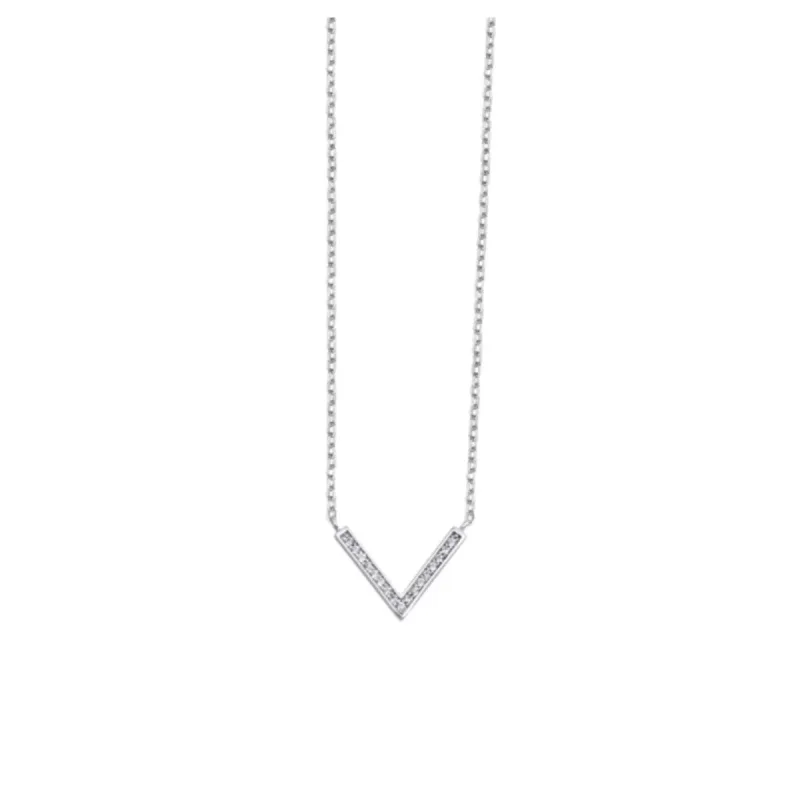 Sterling Silver & CZ Chevron Pendant Necklace - White sold by Zulily