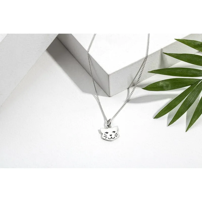Sterling Silver Dainty Cat Pendant Necklace - White sold by Zulily