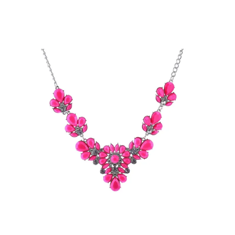 Pink Floral Bib Necklace - White sold by Zulily