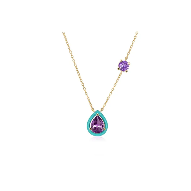 Sterling Silver 18k Gold-Plated & Purple Cubic Zirconia Teardrop Pendant Necklace with Green Accent - White sold by Zulily