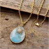 Amazonite Teardrop Goldtone Cubic Zirconia Sun Pendant Necklace - White sold by Zulily
