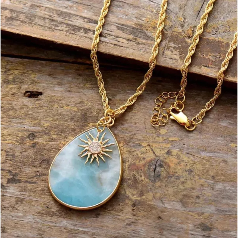 Amazonite Teardrop Goldtone Cubic Zirconia Sun Pendant Necklace - White sold by Zulily