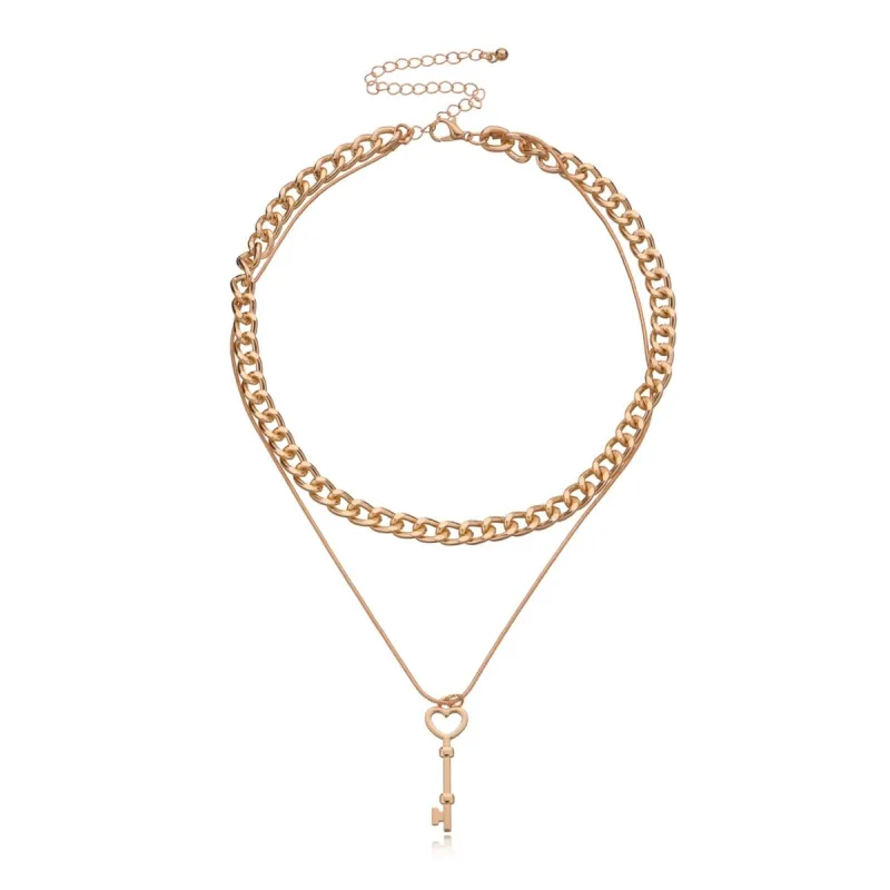 Goldtone Layered Chain & Heart Key Pendant Necklace - White sold by Zulily
