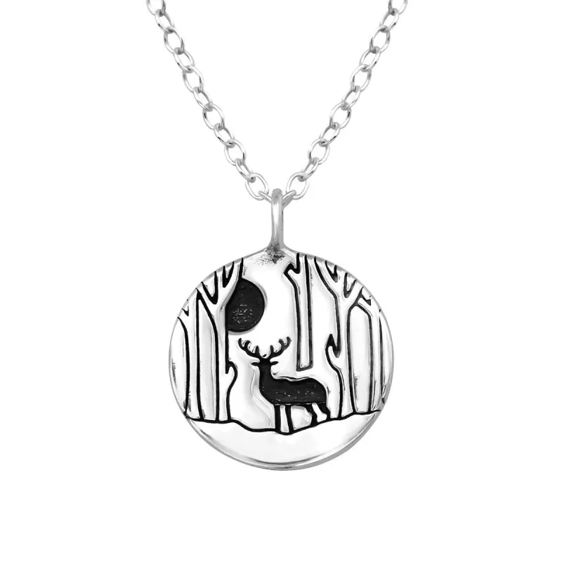 Sterling Silver Forest & Deer Pendant Necklace - White sold by Zulily