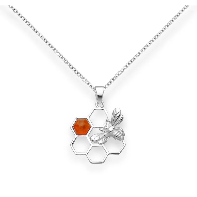 Baltic Amber & Sterling Silver Honeycomb & Bee Pendant Necklace - White sold by Zulily