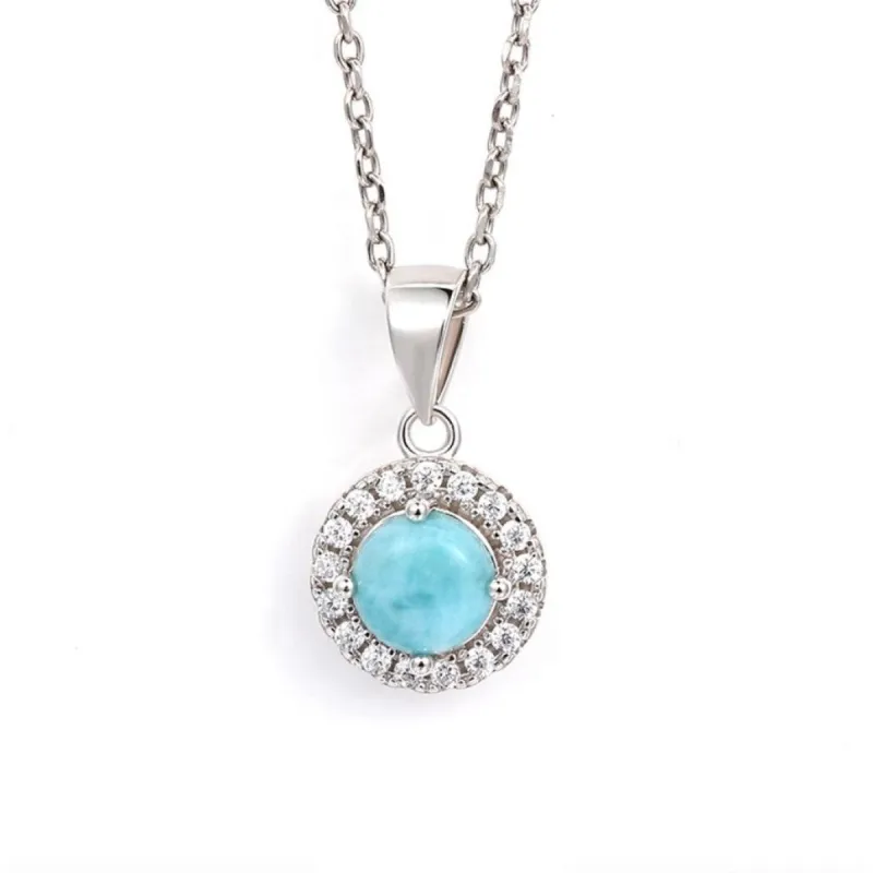 Sky Blue Larimar & Sterling Silver Halo Pendant Necklace sold by Zulily