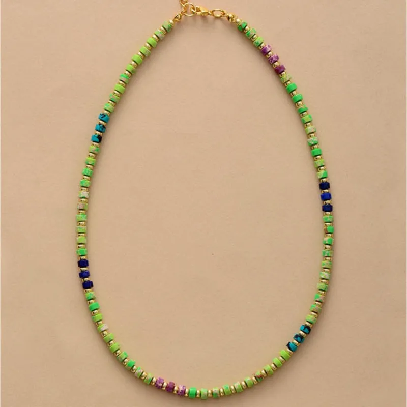 Goldtone Green Jasper & Beaded Choker Necklace - White sold by Zulily