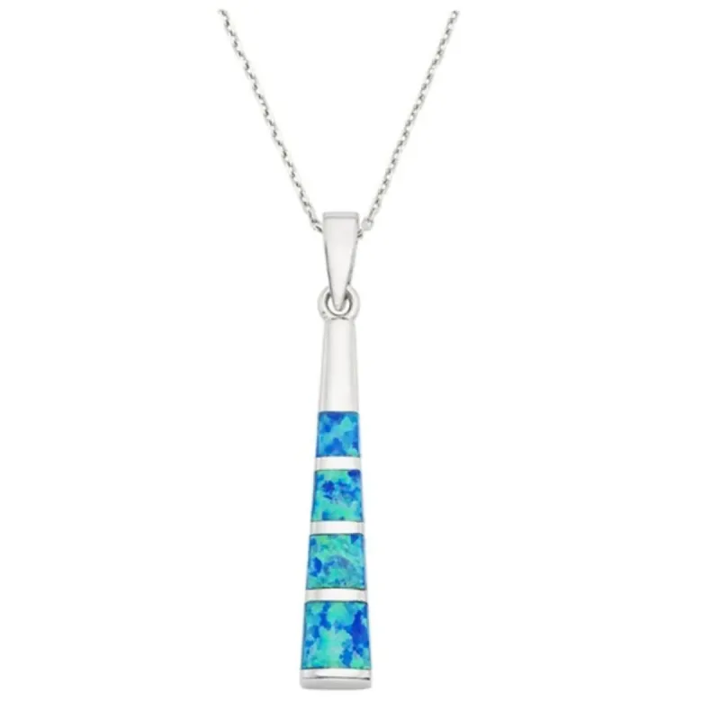 Sterling Silver & Blue Lab Opal Bar Pendant Necklace - White sold by Zulily