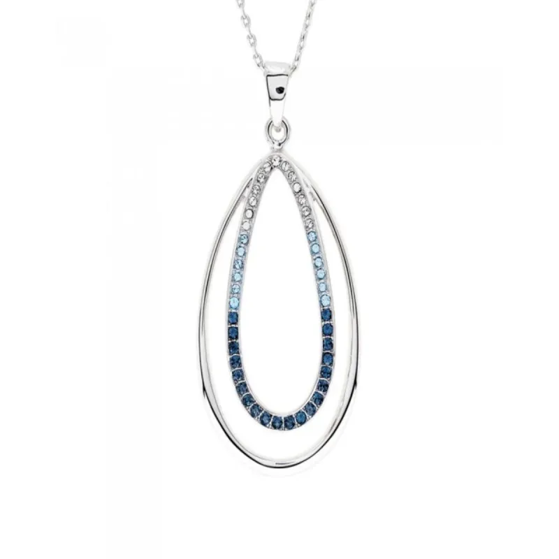 Blue Mix Swarovski Crystal Double Teardrop Pendant Necklace - White sold by Zulily