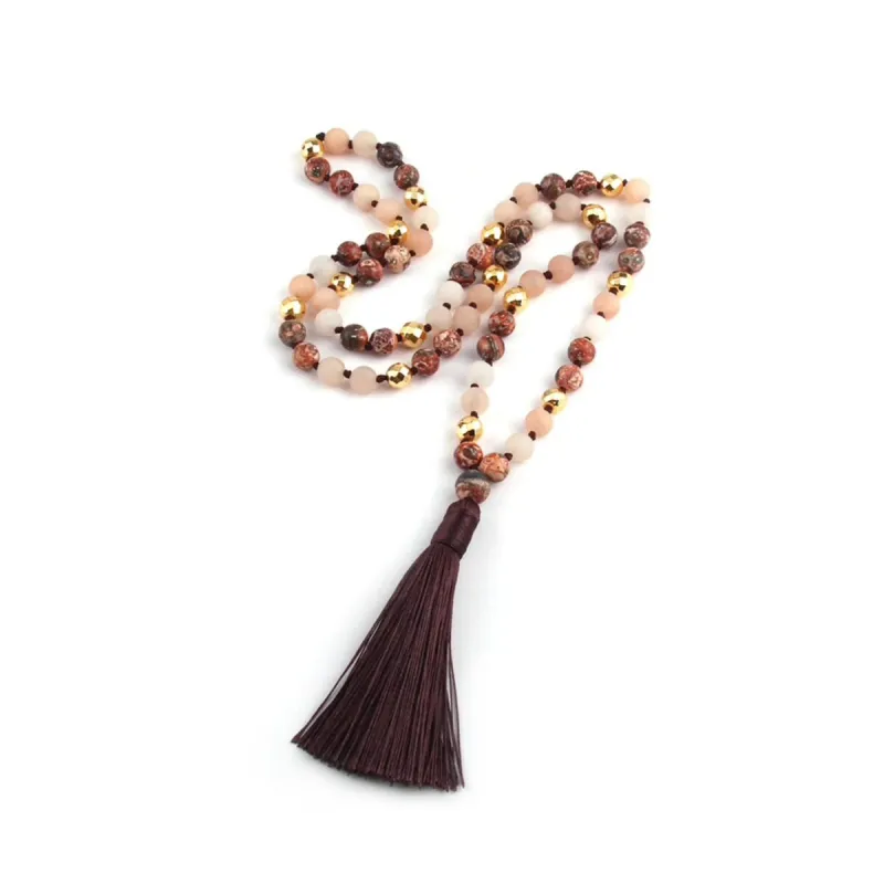 Pink Goldtone Beaded Necklace With Burgundy Tassel - White sold by Zulily