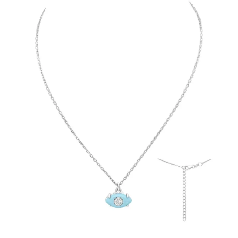 Turquoise Enamel Evil Eye Charm Necklace - Ag Sterling - White sold by Zulily