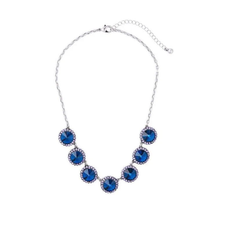Blue Circular Crystal Necklace - White sold by Zulily