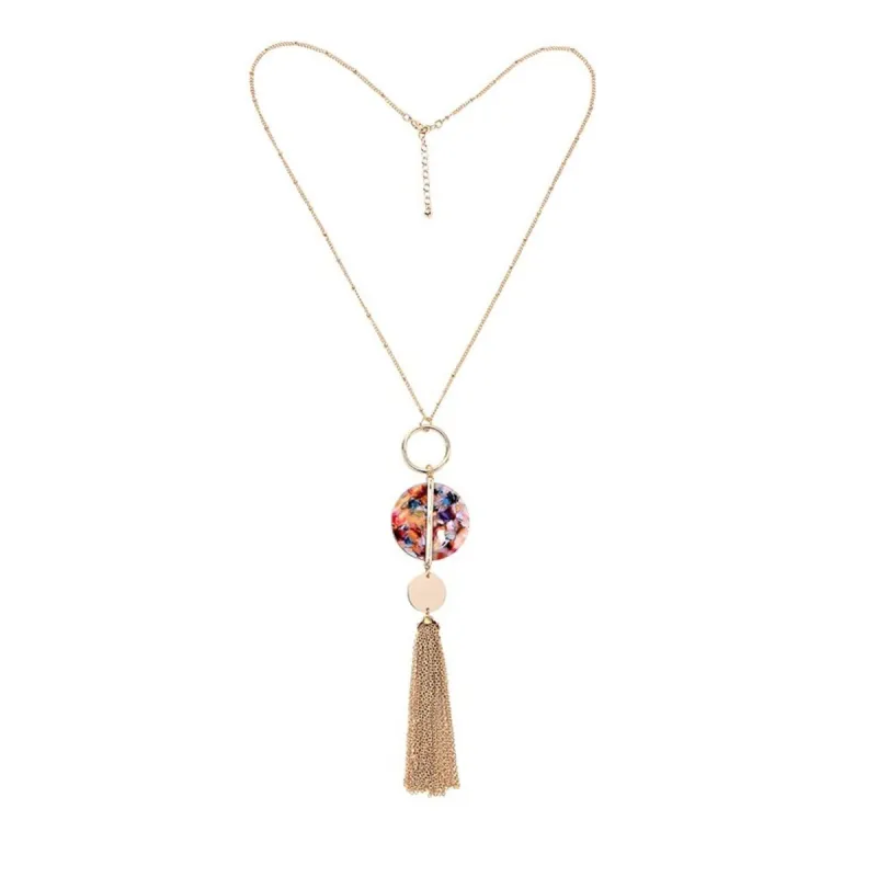 Multi Colored Circle Goldtone Tassel Pendant Necklace - White sold by Zulily