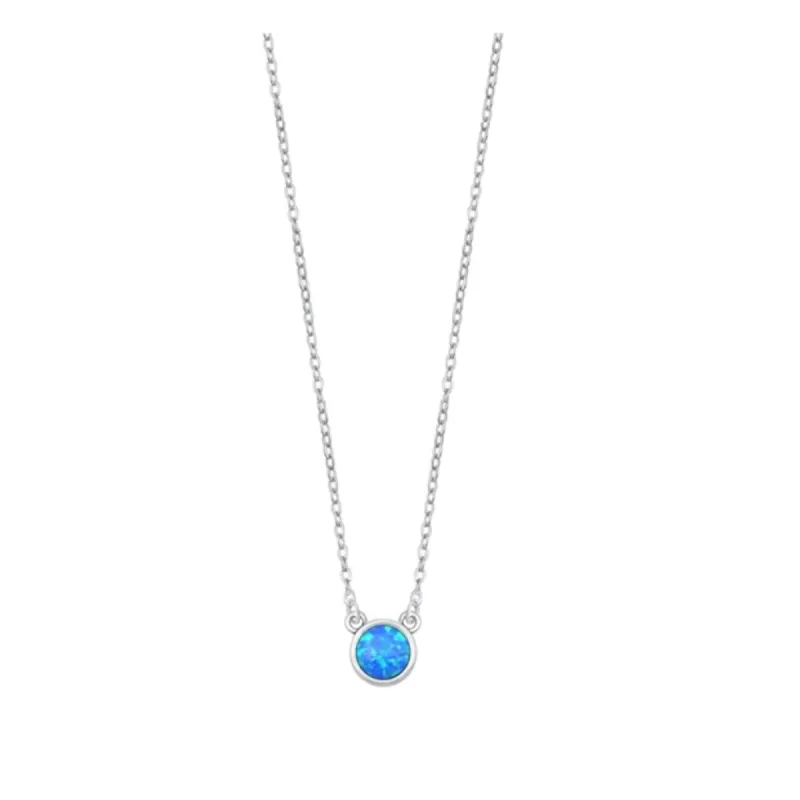Sterling Silver & Blue Lab Opal Circular Solitaire Pendant Necklace - White sold by Zulily