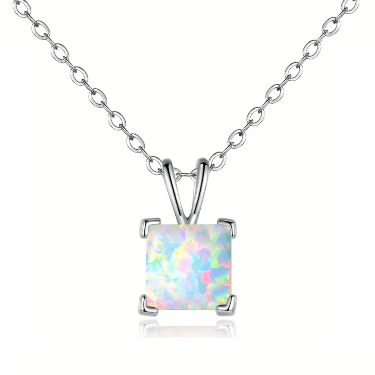 Sterling Silver White Lab Opal Square Pendant Necklace sold by Zulily