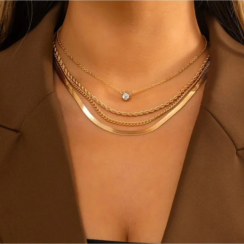 Goldtone Solitaire Crystal Layered Necklace - White sold by Zulily