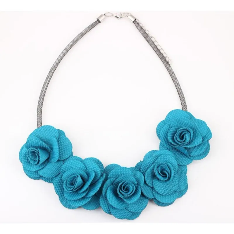Silvertone Teal Roses Collar Necklace - White sold by Zulily