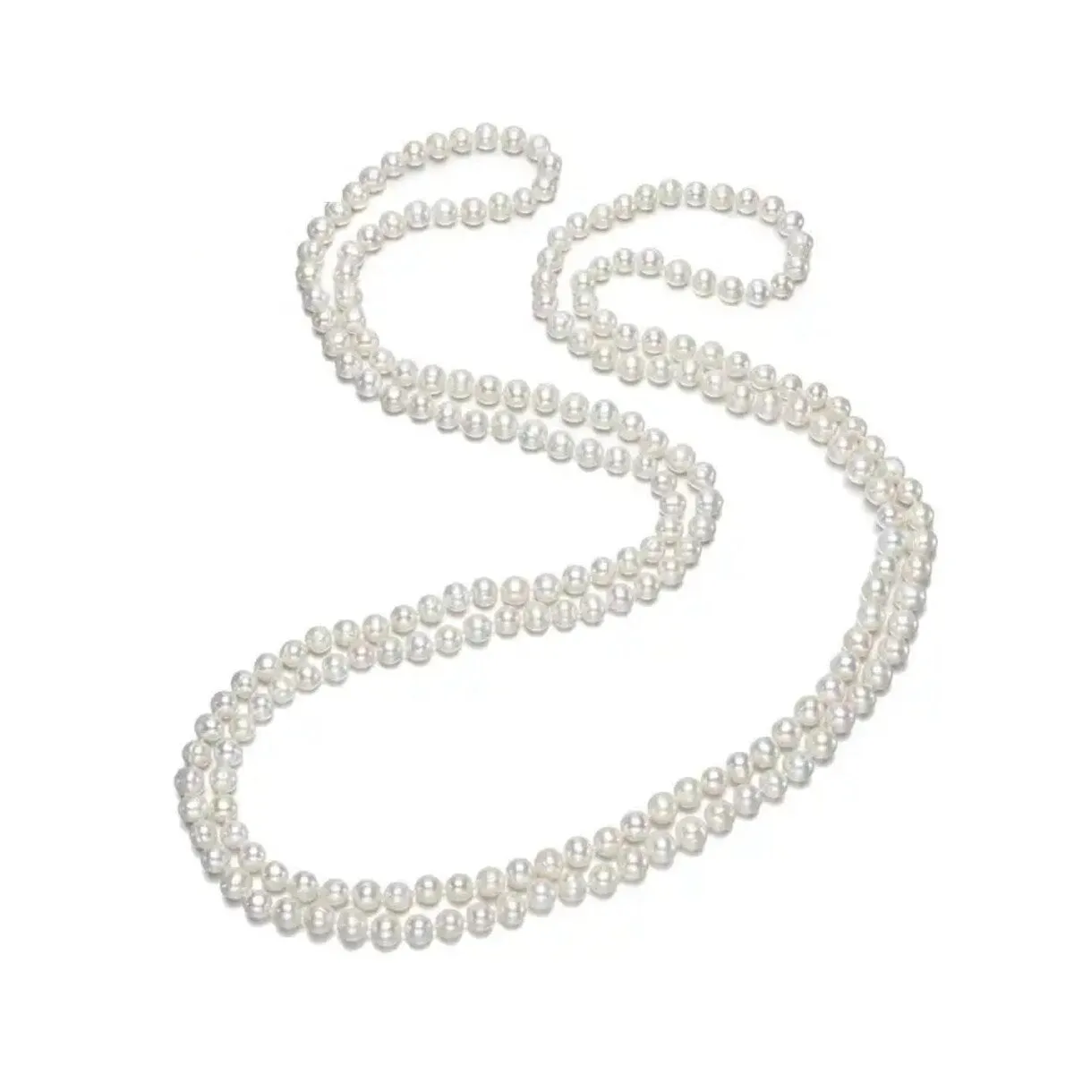 Sterling Silver White Freshwater Round Pearl 60" Long Necklace sold by Zulily