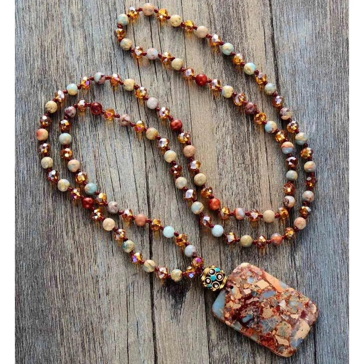 Natural Amazonite & Natural Jasper Pendant Necklace - White sold by Zulily