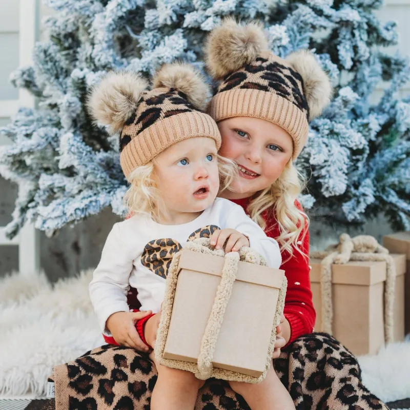 CC Double Pom Kid Leopard Beanie Winter Snow Fashion Hats sold by Zulily