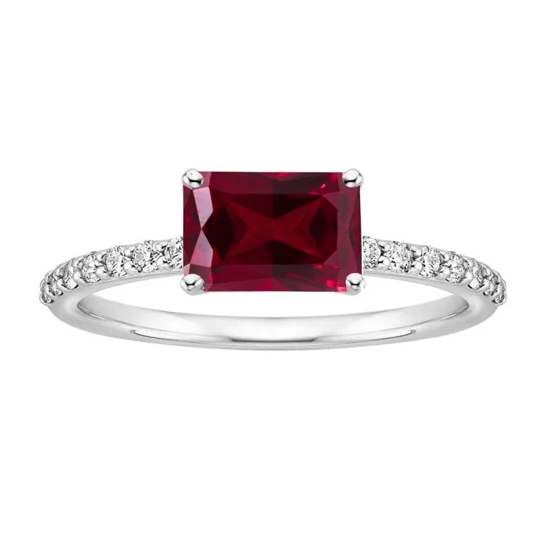 Ruby and White Topaz Sterling Silver Emerald Cut Engagement Ring sold by Zulily