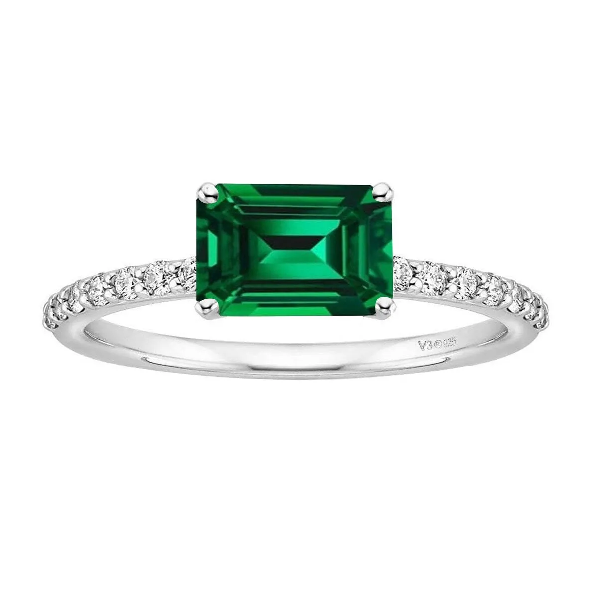 Emerald and White Topaz Sterling Silver Engagement Ring sold by Zulily