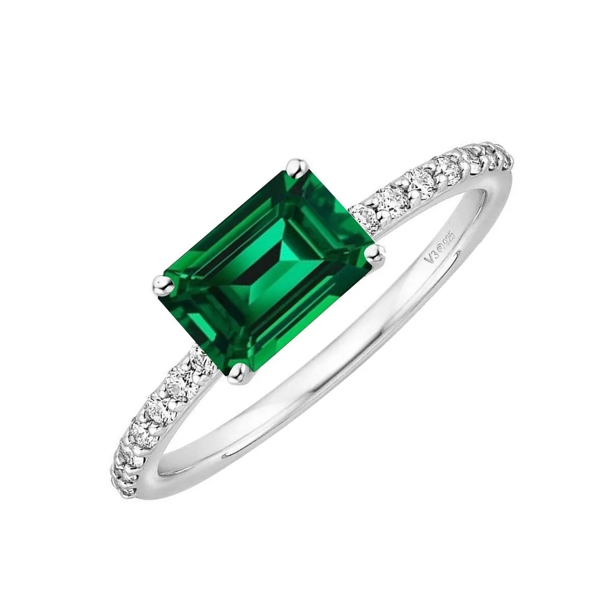 Emerald and White Topaz Sterling Silver Engagement Ring sold by Zulily product image thumbnail 2