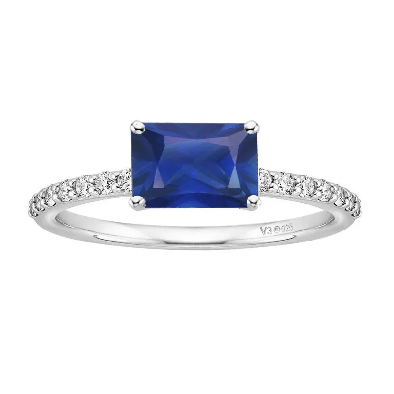 Blue Sapphire and White Topaz Sterling Silver Emerald Cut Engagement Ring sold by Zulily