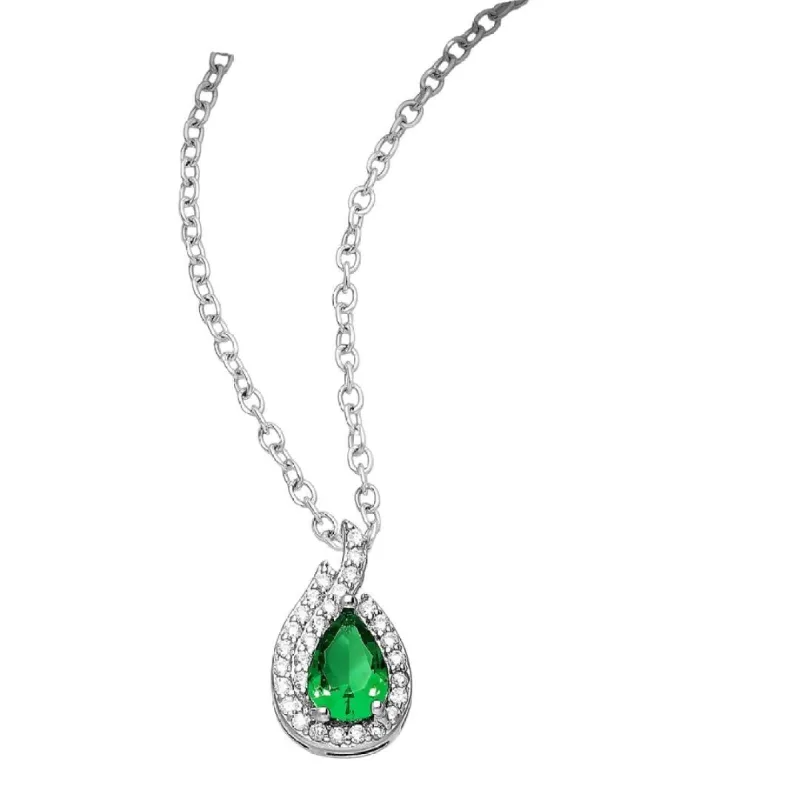 Sterling Silver & Green/Blue Cubic Zirconia Droplet Halo Pendant Necklace sold by Zulily