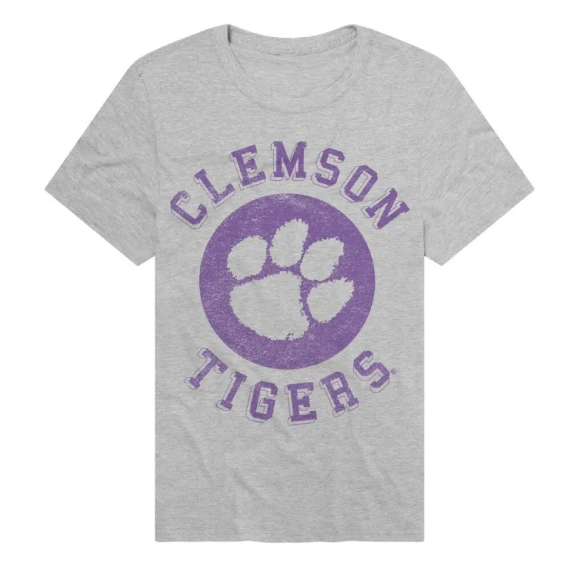Clemson University Classic Retro Stamp Unisex Adult Heathered Premium T Shirt sold by Zulily