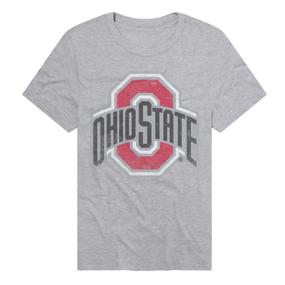 The Ohio State University Simple Distressed Logo Unisex Adult Heathered Premium T Shirt sold by Zulily