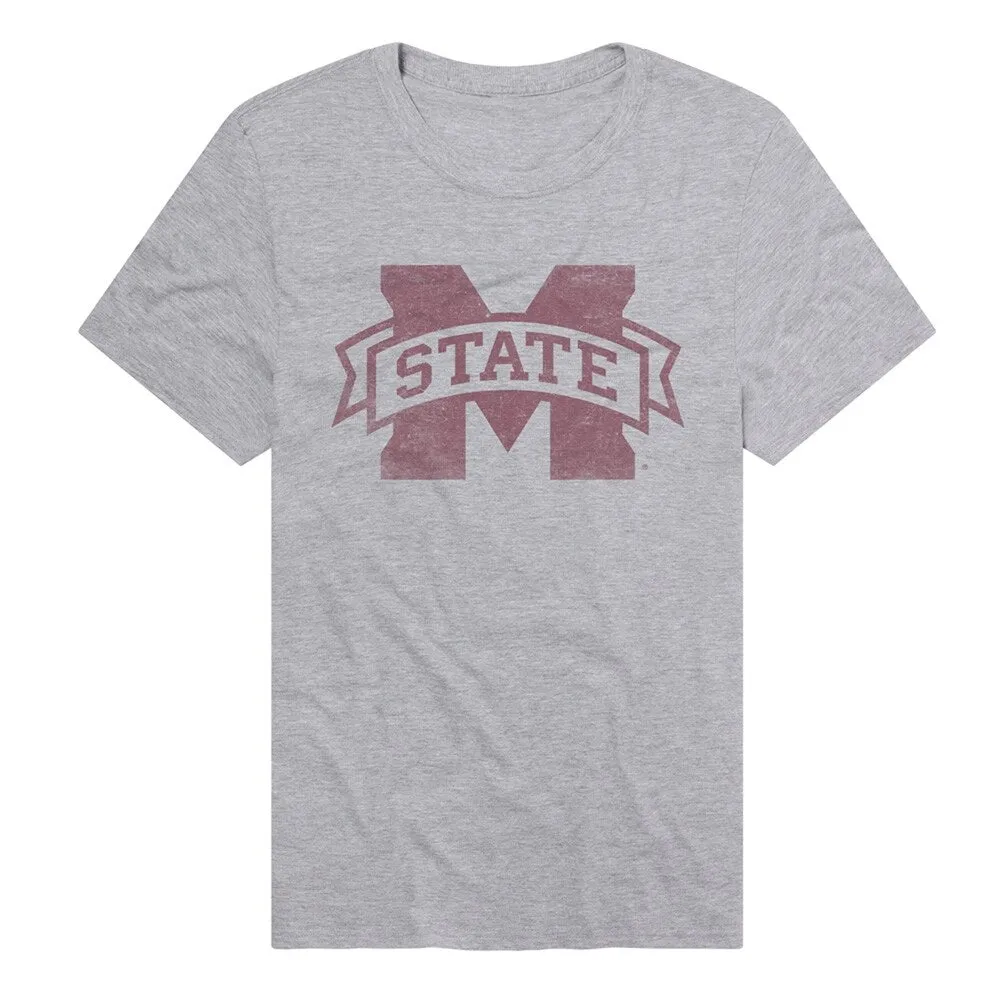 Mississippi State University Simple Distressed Logo Unisex Adult Heathered Premium T Shirt sold by Zulily