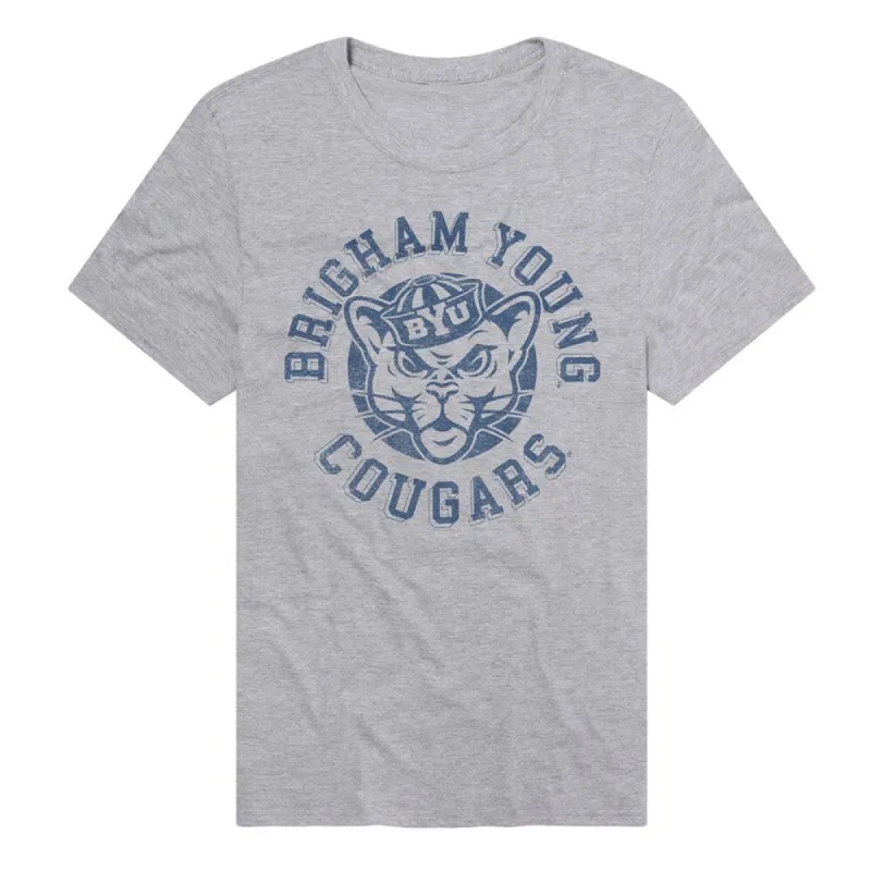 Brigham Young University Classic Retro Stamp Logo Unisex Adult Heathered Premium T Shirt sold by Zulily