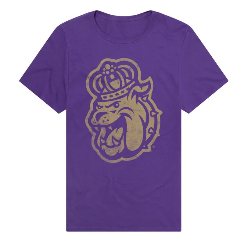James Madison University Simple Distressed Logo Unisex Adult Premium T Shirt sold by Zulily