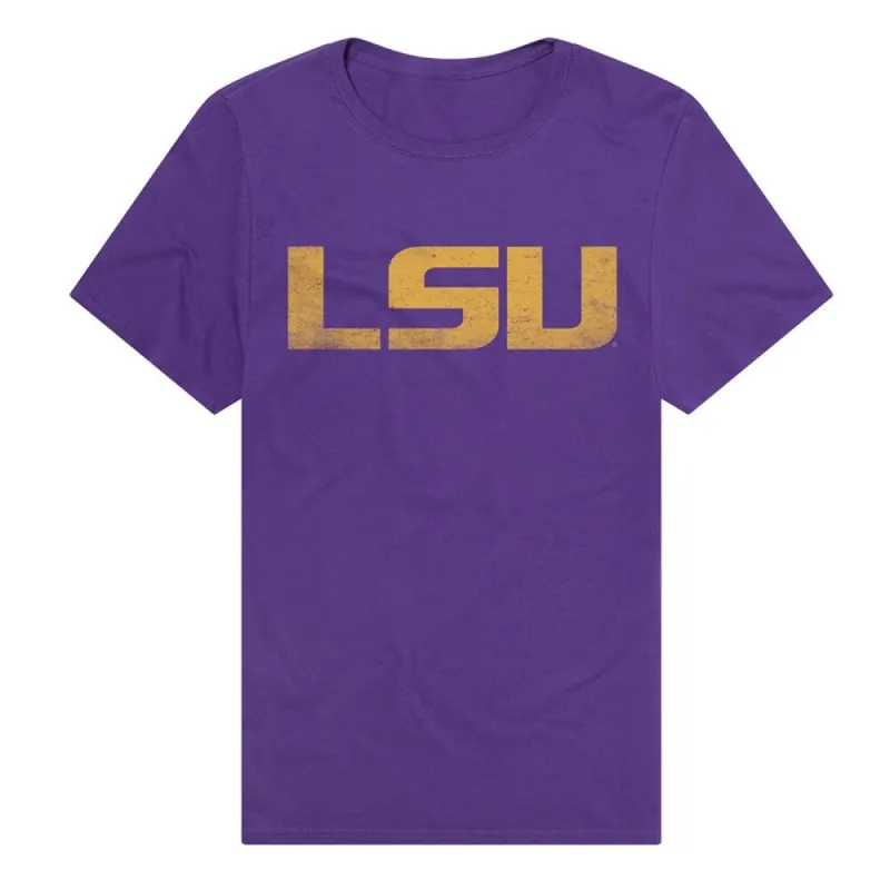 Louisiana State University Simple Distressed Logo Unisex Adult Premium T Shirt sold by Zulily