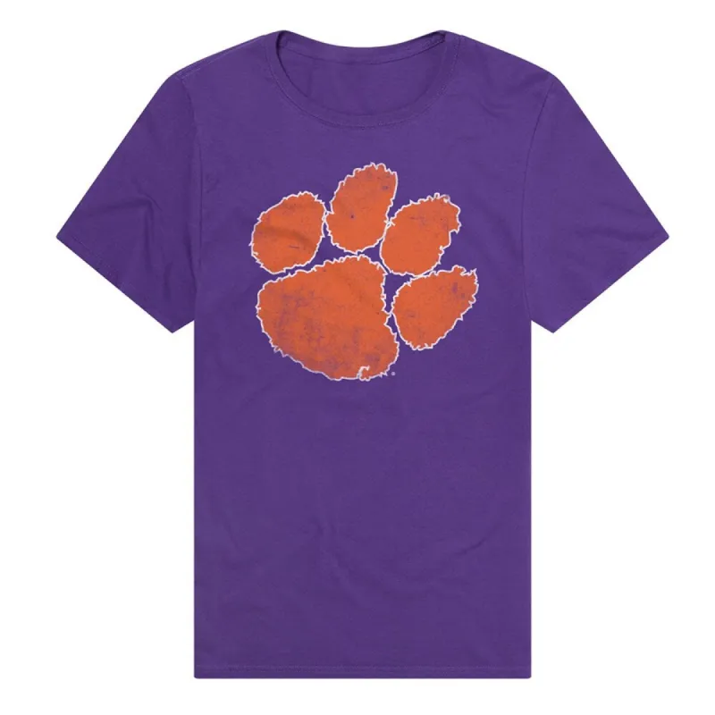 Clemson University Simple Distressed Logo Unisex Adult Premium T Shirt sold by Zulily