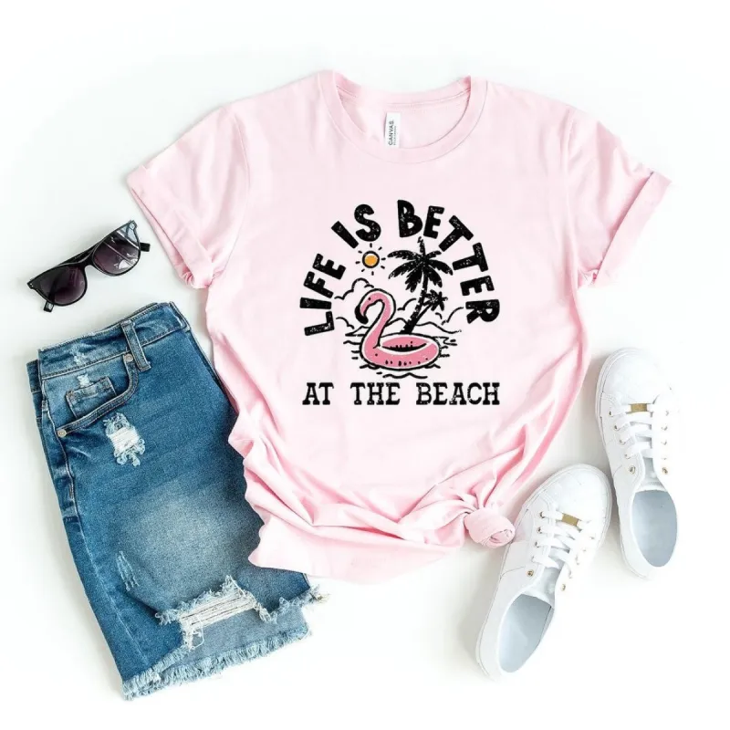 Better at the Beach Flamingo Short Sleeve Crewnneck Tee sold by Zulily