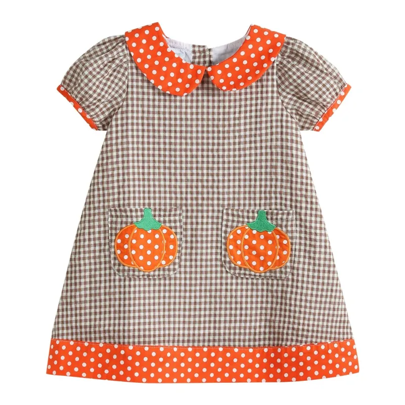Brown Gingham and Orange Pumpkin A-Line Dress sold by Zulily