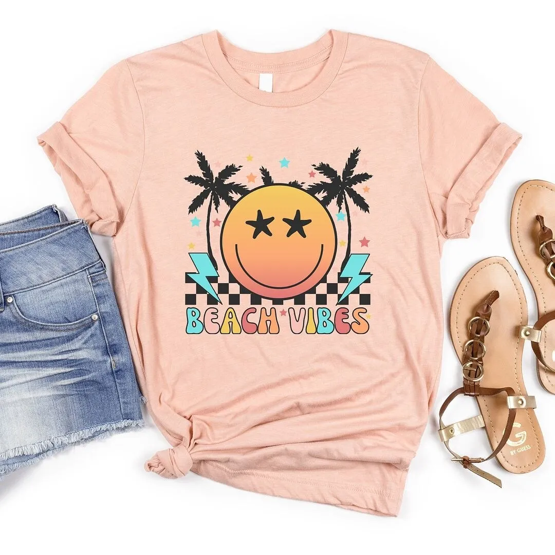 Retro Beach Vibes Checkered Short Sleeve Crewnneck Tee sold by Zulily