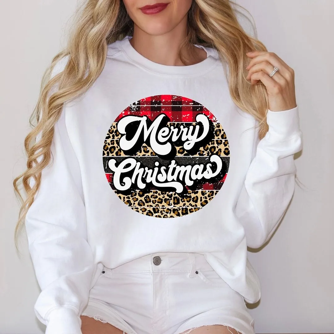 Buffalo Plaid Leopard Merry Christmas Garment Dyed Sweatshirt sold by Zulily