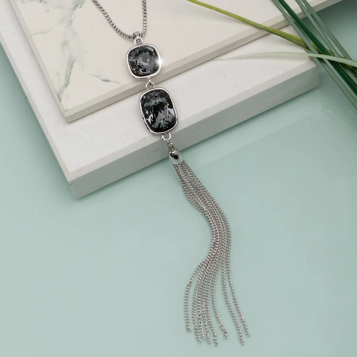 Double Crystal Tassled Pendant Necklace sold by Zulily product image thumbnail 5