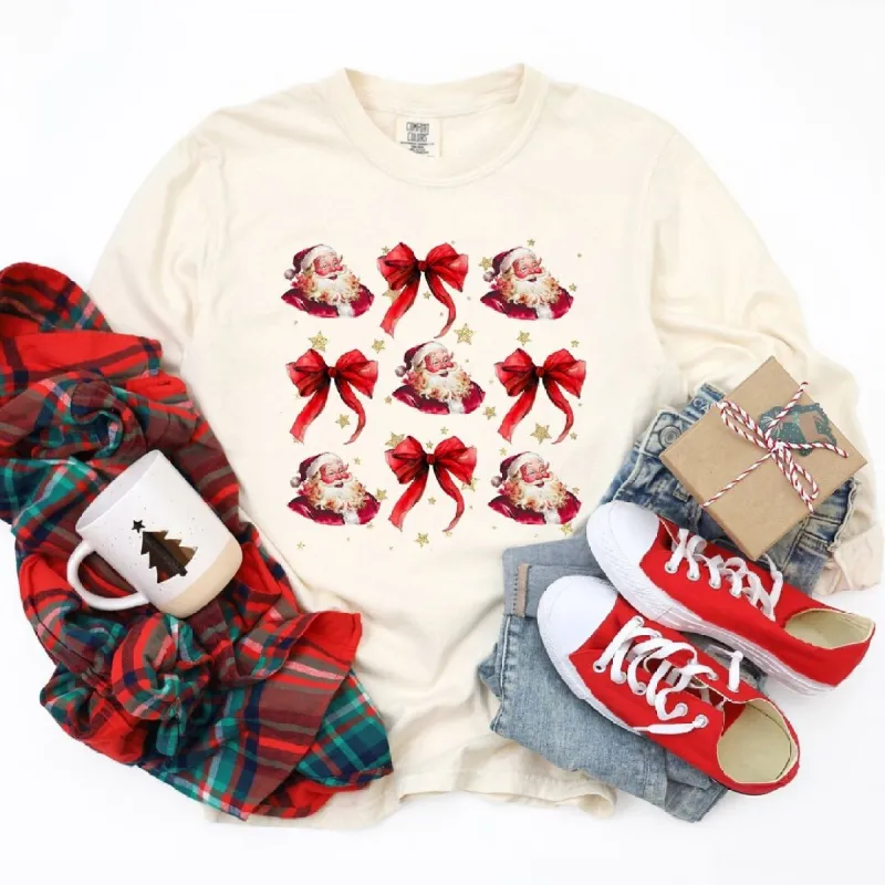 Coquette Santa and Bow Chart Garment Dyed Long Sleeve made by Zulily