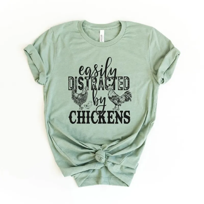Distracted by Chickens Short Sleeve Crewnneck Tee sold by Zulily