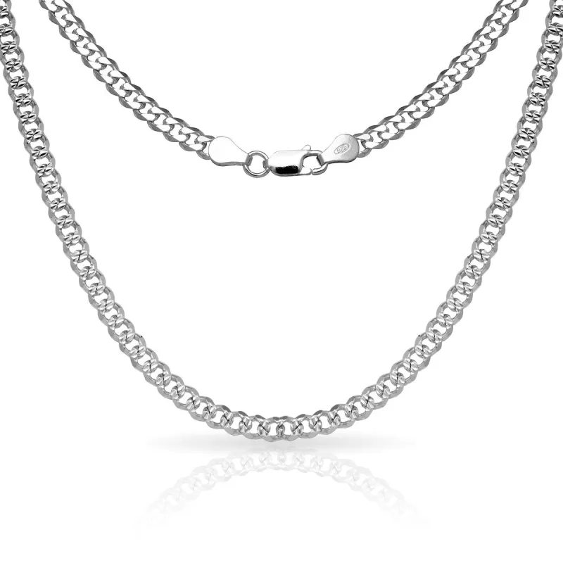 Curata Sterling Silver Men's Italian 6mm Pave Curb Chain Necklace (18'-30") - White sold by Zulily