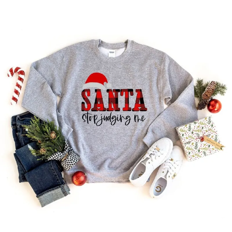 Santa Stop Judging Me Plaid Graphic Sweatshirt sold by Zulily