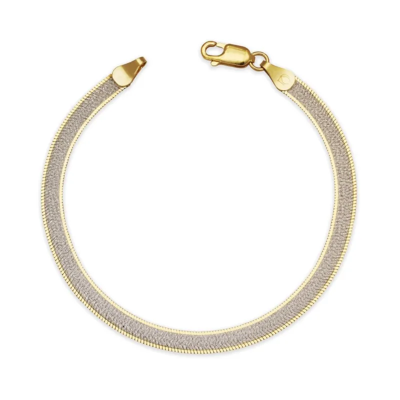 Curata Sterling Silver Italian Two-tone Reversible Herringbone Chain Bracelet - White sold by Zulily