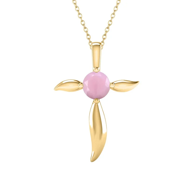 18K Gold Over Sterling Silver Natural Pink Opal Cross Pendant sold by Zulily