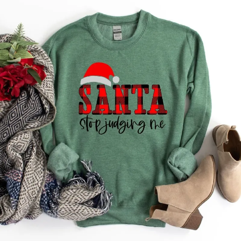 Santa Stop Judging Me Plaid Graphic Sweatshirt sold by Zulily